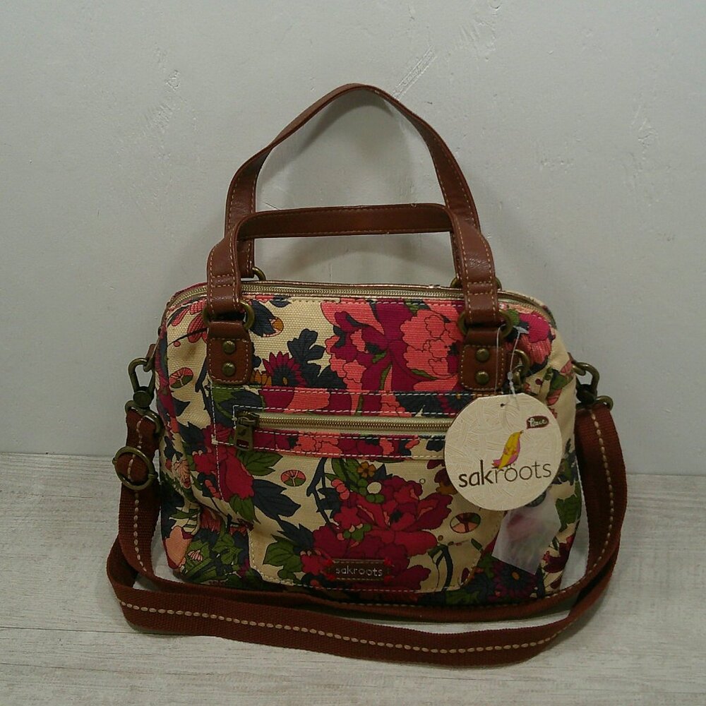 Sakroots  NWT Cottage Core Artist Circle Cream Satchel Crossbody with Keychain